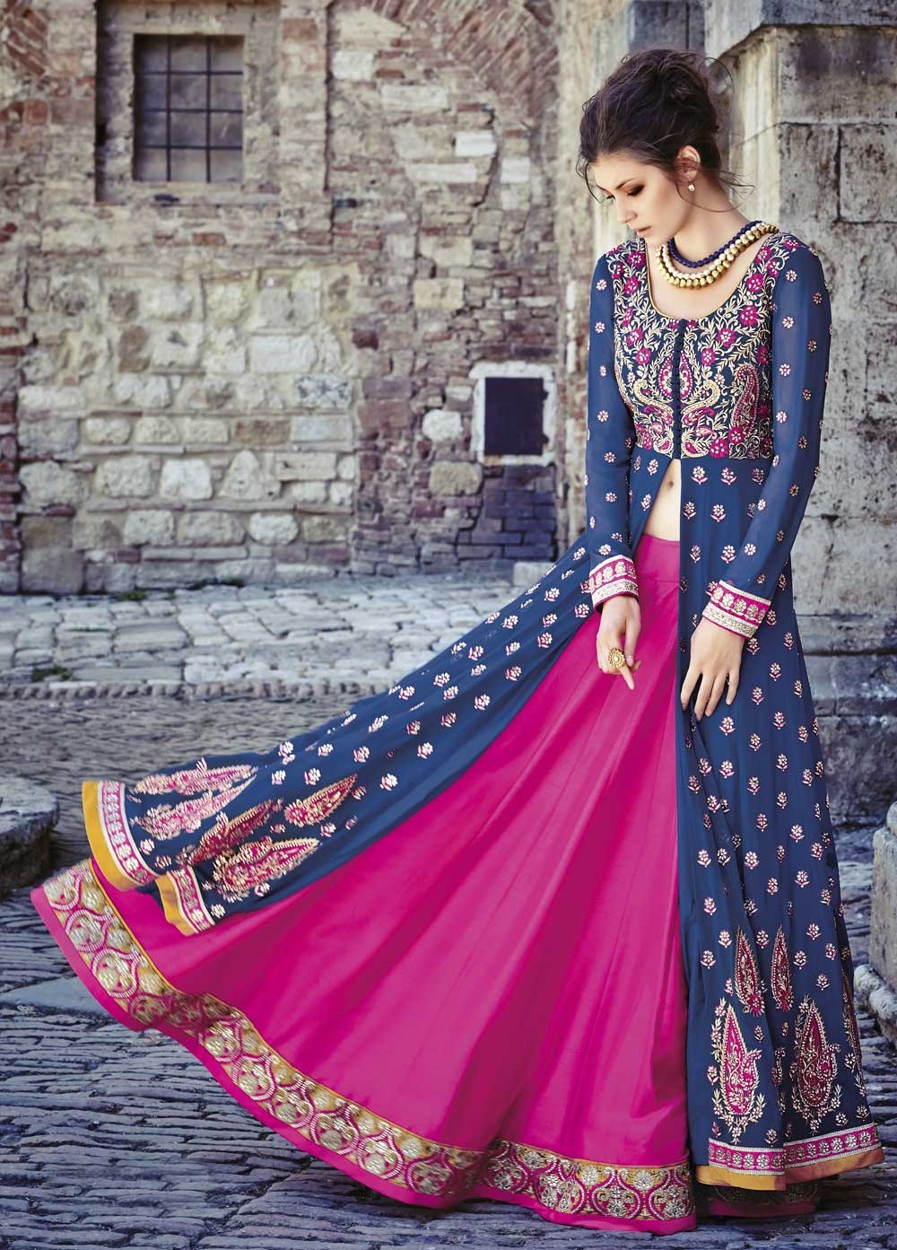 blue and pink lehenga bridal